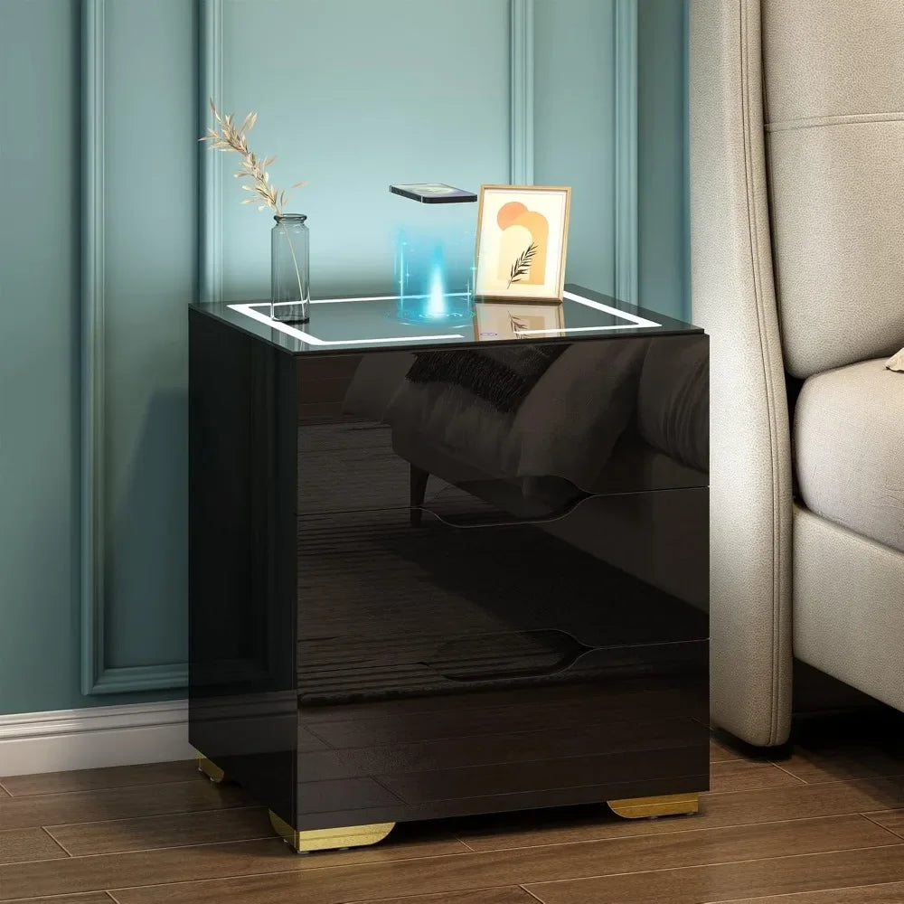 WoodPort™ LED Nightstand Table with Wireless Charging Station