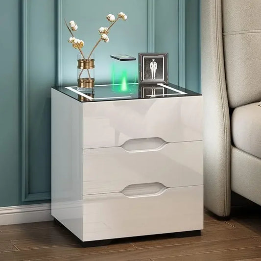 WoodPort™ LED Nightstand Table with Wireless Charging Station